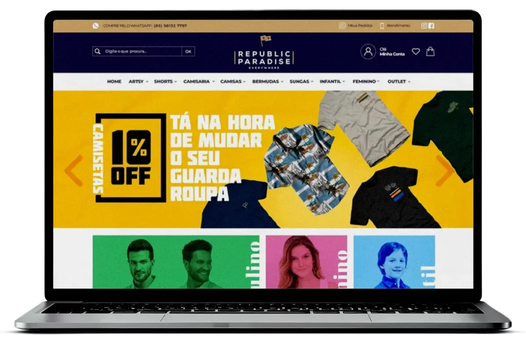 Notebook com o Site Republic Paradise